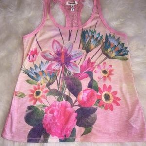 Pink Floral Print with Lace Back Aeropostale Tank